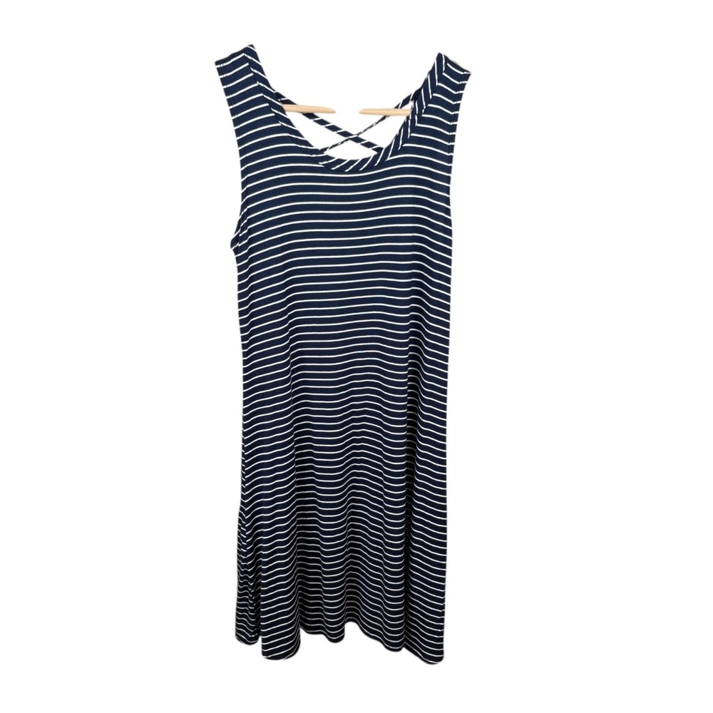 NWT Olivia Rae‎ Navy Striped Sleeveless Stretch Tank Dress Strappy Back Size Med